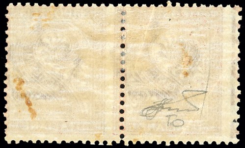 1866, 2 cent. De La Rue, coppia orizzontale con dentellatura verticale spostata