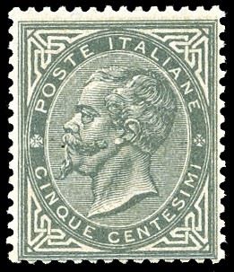 1863 - 5 cent. De La Rue, tiratura di Londra (L16), discreta centratura, nuovo, gomma originale integra, perfetto e molto fresco. Cert. Raybaudi.