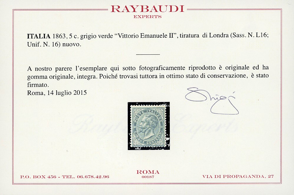 De La Rue, 5 centesimi, tiratura di Londra (L16), 1863