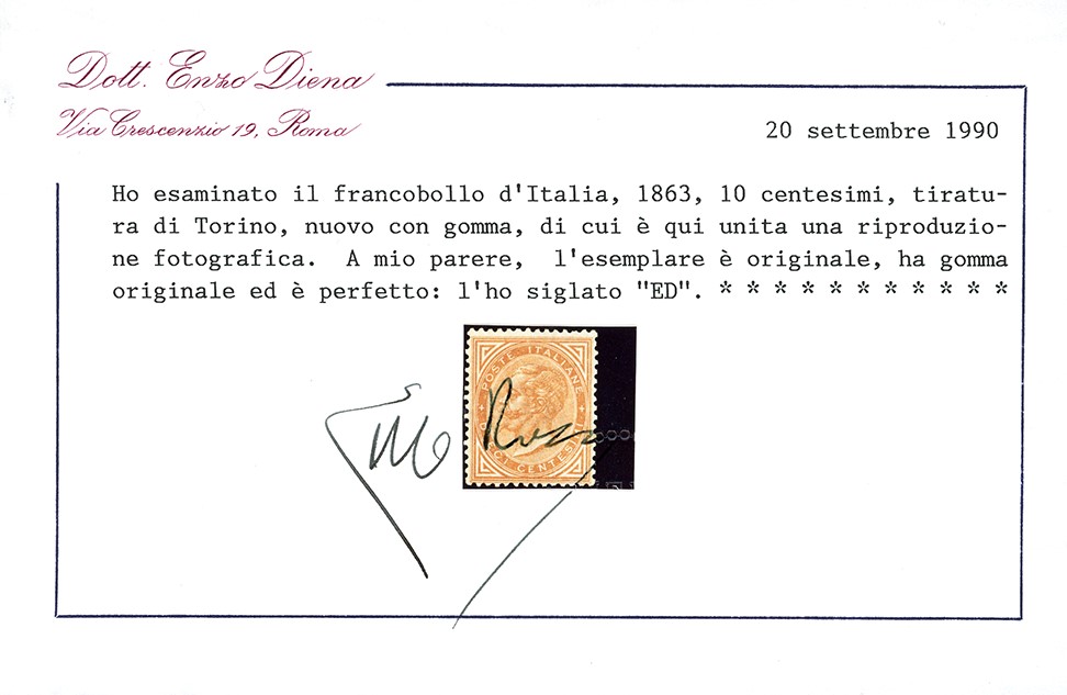 De La Rue, 10 cent. giallo ocra (1866), tiratura di Torino