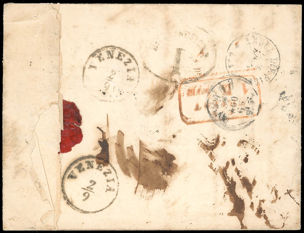 1865, 20 cent. su 15 cent. Ferro di cavallo, II tipo su lettera da Siena a Trieste