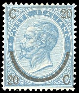 1865 - 20 cent. su 15 cent. Ferro di Cavallo, III tipo (25), nuovo, gomma originale integra, perfetto e ben centrato. Cert. Raybaudi.  - Auction Philately - Cambi Casa d'Aste