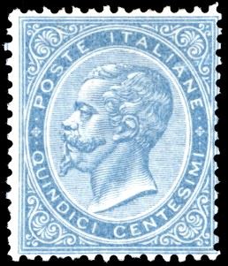 1865 - 20 cent. su 15 cent. Ferro di cavallo, III tipo, SENZA SOPRASTAMPA (25A), gomma originale, integra, perfetto e molto fresco. Grande rarità del Regno d'Italia. Cert. Diena e Ferrario.