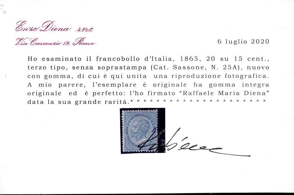 1865, 20 cent. su 15 cent. Ferro di cavallo, III tipo, Senza Sopraescrittura