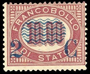 1878 - 2 cent. su 10 lire Servizio soprastampati (36), gomma originale integra, perfetto. A.Diena, cert. Ferrario.  - Auction Philately - Cambi Casa d'Aste
