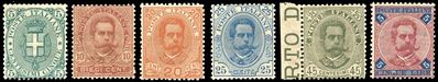 A. Diena, Serie completa 1891/96 - 59 valori, francobolli nuovi con gomma originale integra
