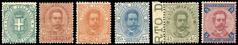 1891/96 - Serie completa (59/64), nuovi, gomma originale integra, perfetti. Il 5 cent. firmato A.Diena e cert. Ferrario.  - Asta Filatelia - Cambi Casa d'Aste
