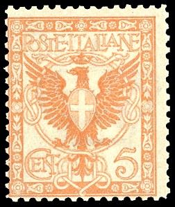 1901 - 5 cent. arancio Floreale, errore di colore (70D), nuovo, gomma originale integra, perfetto. Pochi esistenti. Ferrario.
