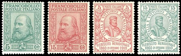 1910 - Garibaldi, serie completa (87/90), nuovi, gomma originale integra, perfetti, buona centratura. Cert. Ferrario.