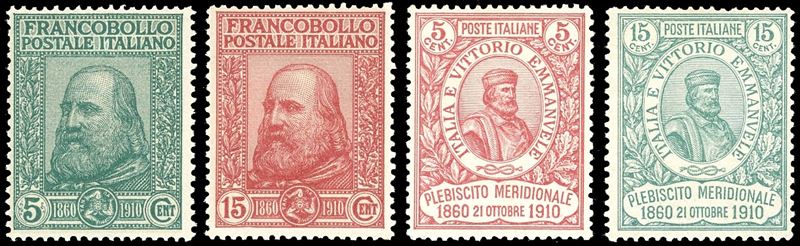 1910 - Garibaldi, serie completa, ben centrati (87/90), nuovi, gomma originale integra, perfetti. Ottima qualità. Ferrario, alti valori cert. Oro Raybaudi.  - Asta Filatelia - Cambi Casa d'Aste