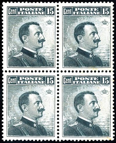 Michetti, 1911 - 15 cent. III tipo, blocco di 4 con gomma originale integra