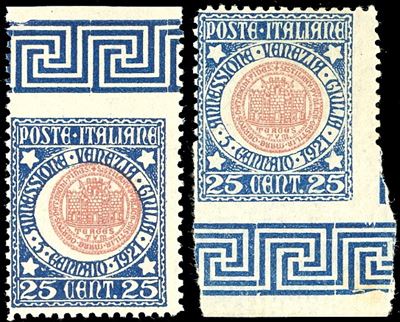 Francobollo, 1921 - 25 cent. Annessione Venezia Giulia, esemplari non dentellati (113c, 113d)