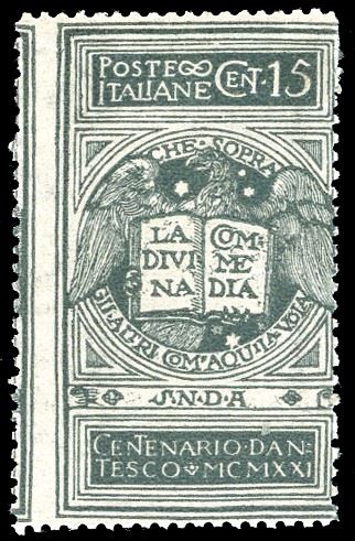 1921 - 15 cent. grigio Dante, non emesso (116A), gomma originale integra, perfetto. Ferrario.