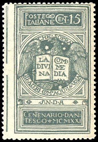 1921 - 15 cent. grigio Dante, non emesso (116A), nuovo, gomma originale integra, perfetto e ben centrato. Formato più grande e lieve ingiallimento al verso. Ferrario, Raybaudi.