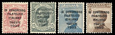 Congresso Filatelico 1922, serie completa di soprastampati (123/126), nuovi con gomma originale i...