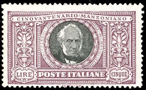1923 - 5 lire Manzoni (156), nuovo, gomma originale integra, perfetto. Cert. Raybaudi.  - Asta Filatelia - Cambi Casa d'Aste