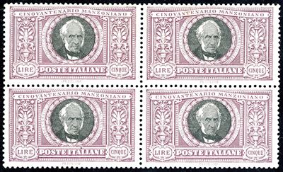 Manzoni, 5 Lire del 1923 - Blocco di quattro esemplari