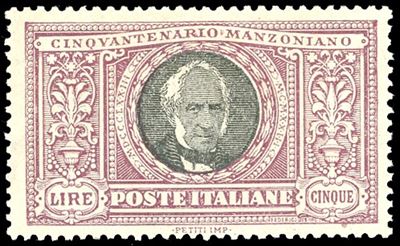 Manzoni, 5 Lire del 1923 - Francobollo originale gomma nuova, perfettamente centrato