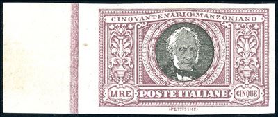 Manzoni, Francobollo da 5 lire, non dentellato, 1923
