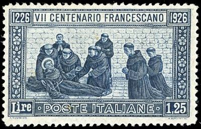 A. Diena, 1926 - Francobollo da 1,25 lire San Francesco, dentellatura 13 1/2