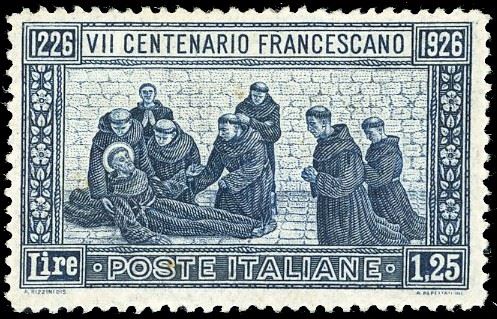 1926 - 1,25 lire San Francesco, dent. 13 1/2 (196), ben centrato, nuovo, gomma originale integra, perfetto. A.Diena, cert. Raybaudi.