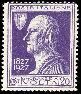1927 - 20 cent. Volta Violetto, anziché carminio, errore di colore (210A), gomma originale integra, perfetto. Raro, tiratura 480 esemplari. Cert. Ferrario.