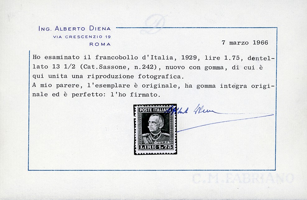 Vittorio Emanuele III, 1,75 lire bruno, dent. 13 3/4, 1929