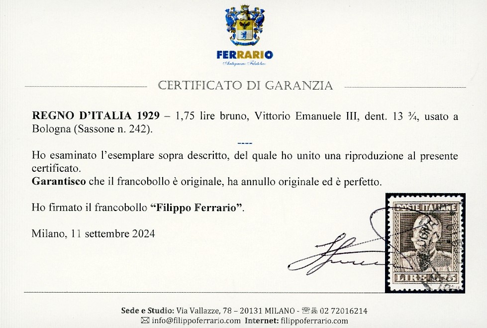 Vittorio Emanuele III, Moneta da 1,75 lire del 1929, dent. 13 3/4