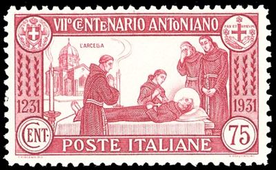 Ferrario, Francobollo 75 cent. S. Antonio, dent. 12 del 1931