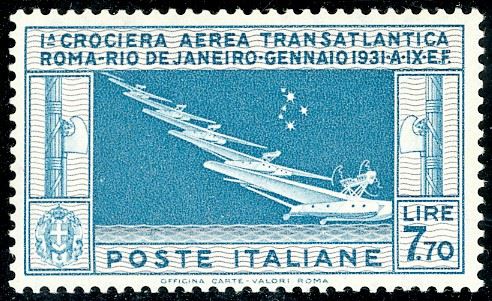 1930 - 7,70 lire Crociera Balbo (25), gomma originale integra, perfetto, buona centratura. Molto fresco. A.Diena, cert. Ferrario.