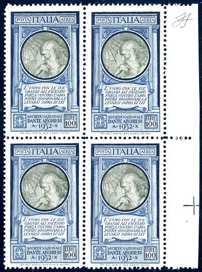 Ferrario, 1932 - 100 Lire Dante, blocco di quattro