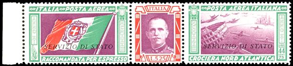 1933 - 5,25 + 44,75 lire Trittico Servizio di Stato (1), bordo di foglio, nuovo, gomma originale integra, perfetto. Cert. E.Diena e Ferrario.