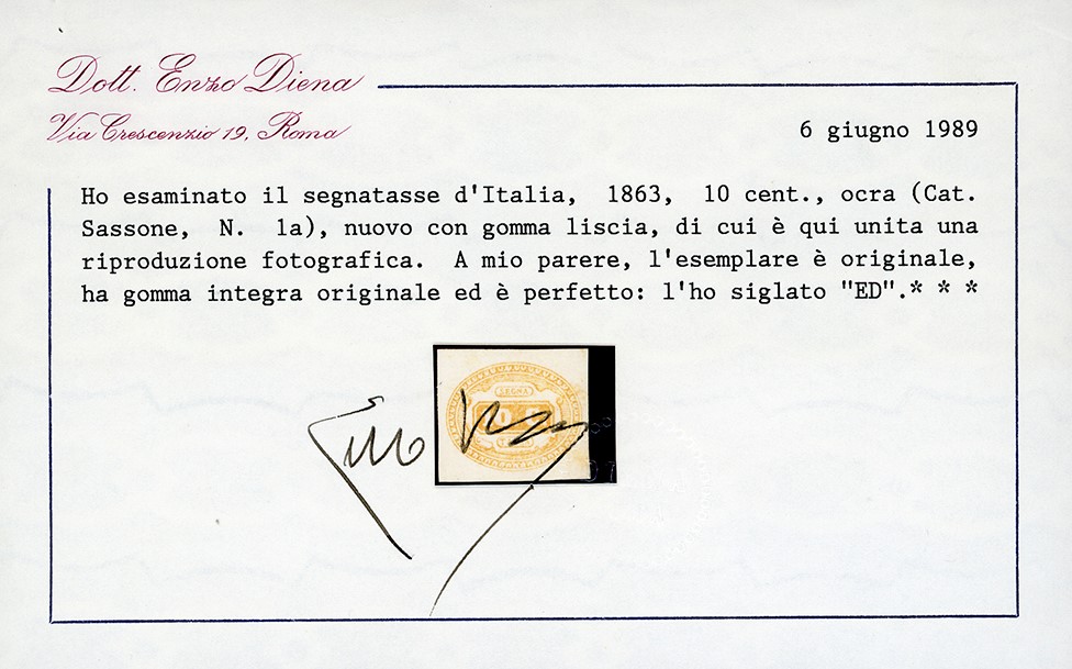 1863, 10 centesimi ocra, francobollo nuovo con gomma integra