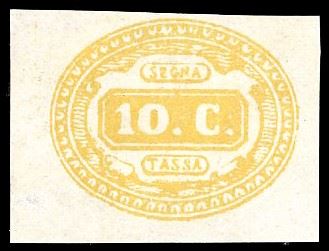 1863 - 10 cent. giallo (1), nuovo, gomma originale, perfetto e molto fresco. Cert. Colla.