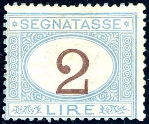 1870 - 2 lire azzurro chiaro e bruno (12), gomma originale integra, perfetto. Raro. Cert. Oro Raybaudi.