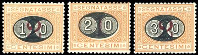 Serie completa di mascherine soprastampate 1890/1891, gomma originale, 17/19