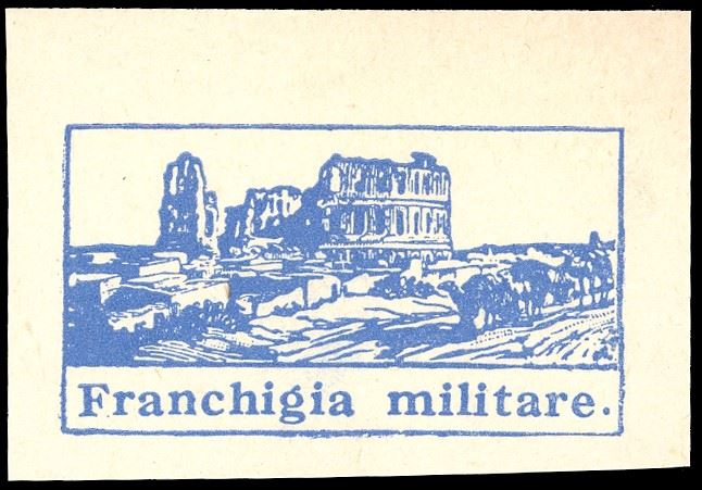 1943 - Franchigia, Anfiteatro di El Djem, prova di stampa in azzurro su carta gialla, non dentellata (1nota), nuova, gomma originale come sempre, perfetta. Ferrario.  - Asta Filatelia - Cambi Casa d'Aste