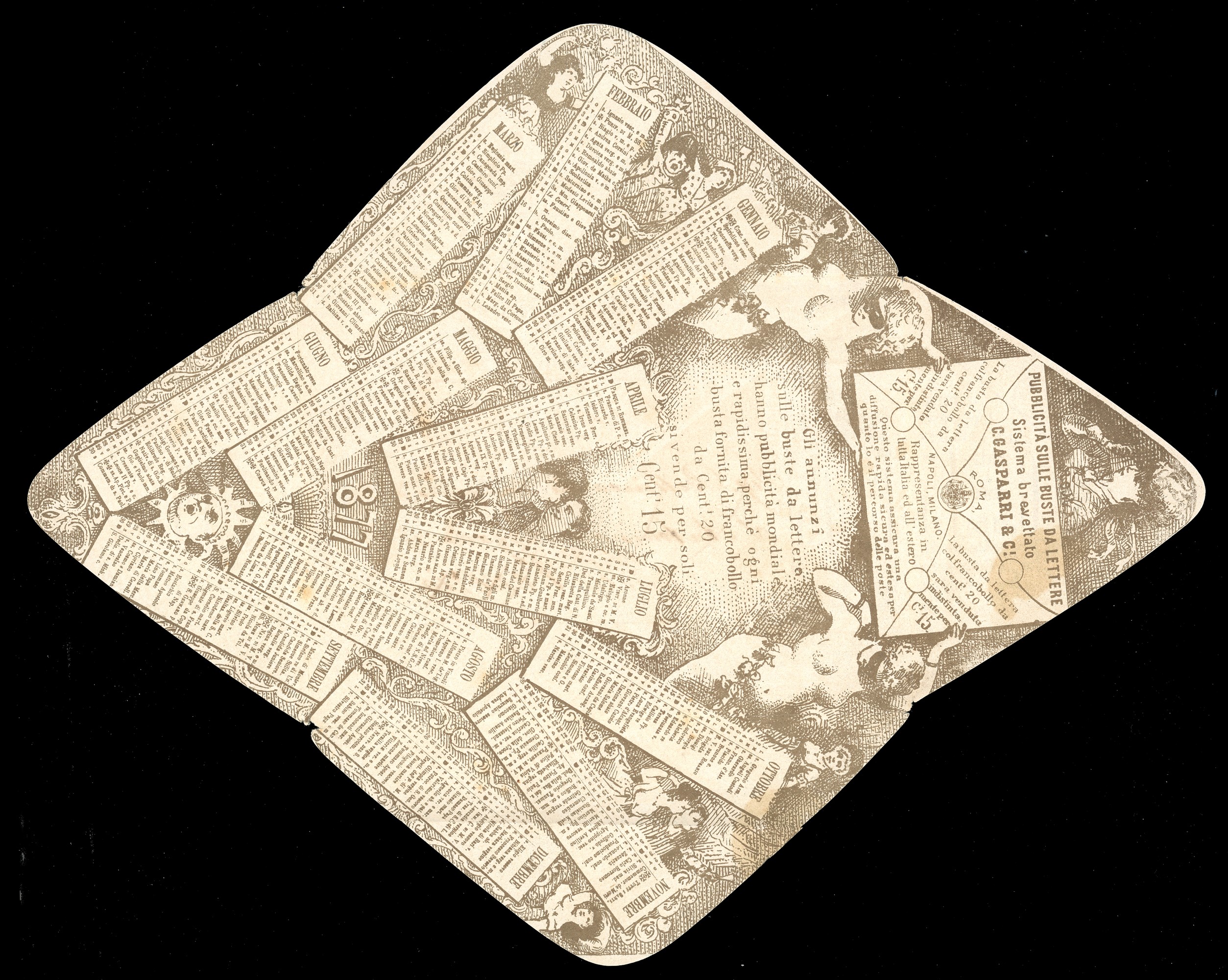BUSTA PARLANTE, 20 cent. azzurro su crema, 1877, affrancata con 2 cent. De La Rue