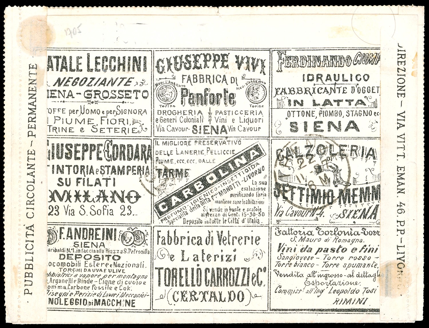 Umberto I, 8-8 su 10 cent. in affrancatura mista complementare su busta francalettere da Siena a ...
