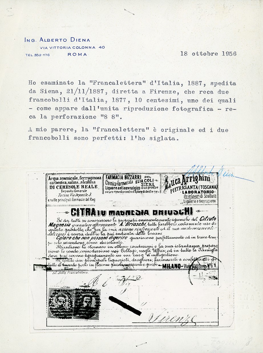 Umberto I, 8-8 su 10 cent. in affrancatura mista complementare su busta francalettere da Siena a ...