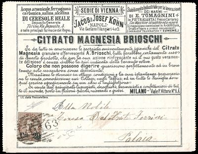 Francobollo, 20 cent. su 30 cent. soprastampato Umberto I su busta francalettere