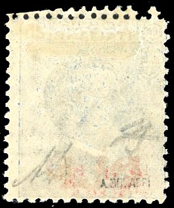 Michetti, 25 cent. azzurro con soprastampa BLP del I tipo, Doppia dentellatura in alto (3l), 1921