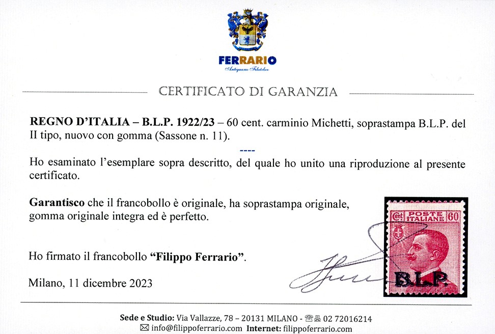Michetti, 60 centesimi carminio con soprastampa BLP del II tipo (11)