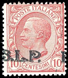 1923 - 10 cent. rosa, soprastampa BLP del III tipo fortemente spostata a sinistra (13), nuovo, gomma originale integra, perfetto. Bello e non catalogato. A.Diena, Raybaudi, cert. Ferrario.