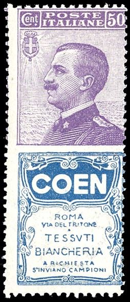 1924 - 50 cent. Coen (10), gomma originale integra, perfetto. Cert. Ferrario.