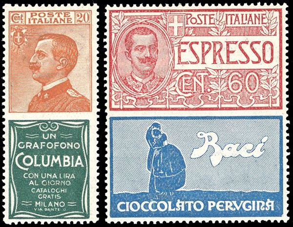 1925 - 20 cent. Columbia e 60 cent. Perugina, non emessi (20/21), nuovi, gomma originale integra, freschi e ben centrati, perfetti. R.Diena, Ferrario.