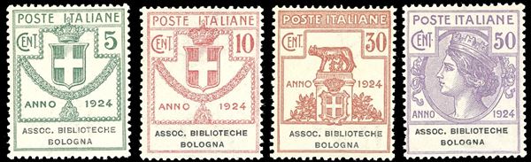 ASSOC.BIBLIOTECHE BOLOGNA 1924 - Serie completa (1/4), ben centrati, nuovi, gomma originale integra, perfetti. Molto freschi. Ferrario.