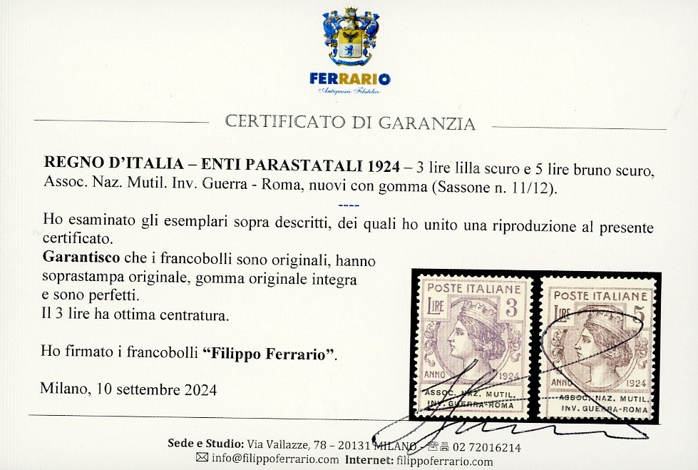ASSOCIAZIONE NAZIONALE MUTILATI E INVALIDI DI GUERRA, Serie completa di otto valori (5/12), franc...