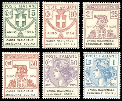 CASSA NAZIONALE ASSICURAZIONE SOCIALI, Serie completa (24/29) del 1924