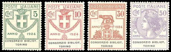 CONSORZIO BIBLIOT.TORINO 1924 - Serie completa (30/33), nuovi, gomma originale integra, perfetti e ben centrati. Ferrario.